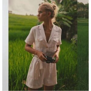 Rails NWT Stone Georgie Notched Lapel Short Sleeve Utility Romper Linen Sz XS